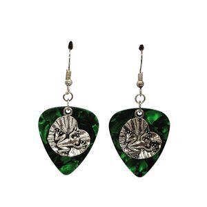 Frog on Lily Pad Charm on Guitar Pick Earrings - Choose Color - Handmade in USA